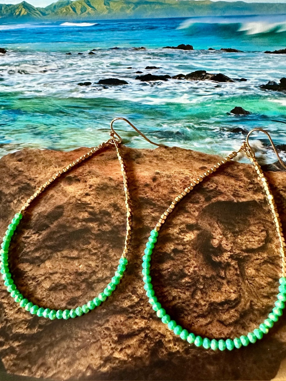 Teardrop Turquoise Beaded Hoop Earrings